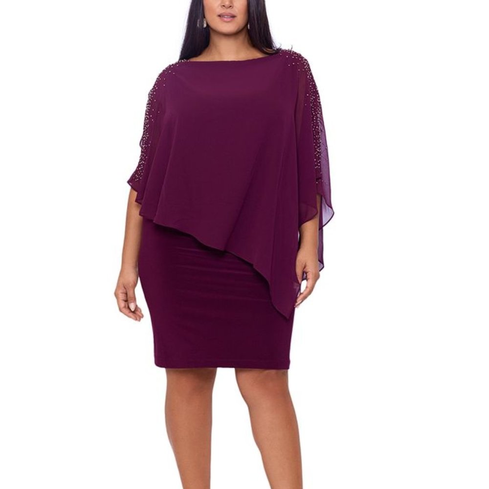 XSCAPE Beaded Popover Chiffon Dress  16W NWT